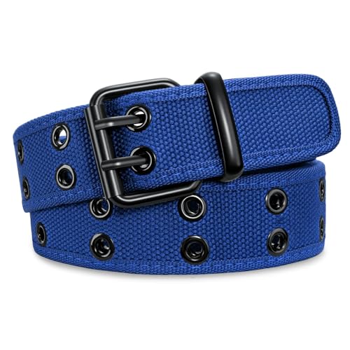 Image of WHIPPY Canvas Double Grommet Belt Unisex Casual Double Prong Belt for Men Women for Jeans Pants