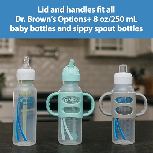 Dr. Brown's Narrow Sippy Straw Bottle with Handles, Gray & Green, 2-Pack - image 5