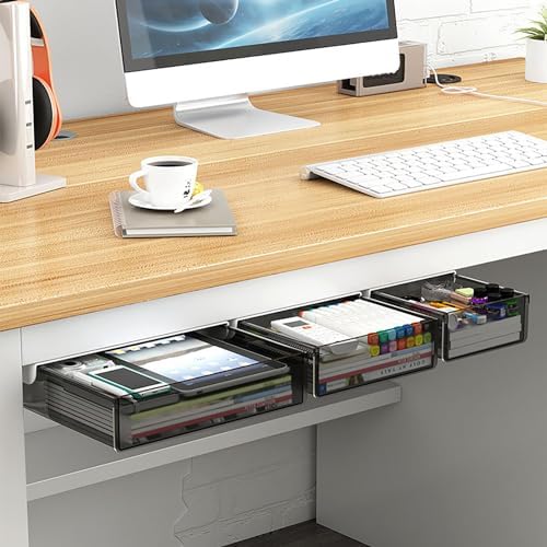 3 Pack Under Desk Drawer Organizer Slide Out - Come with Adhesive ...