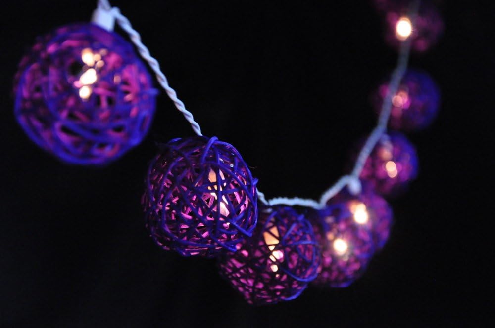 String Lights Rattan Ball Dark Purple 1 Tone Color 20 LED