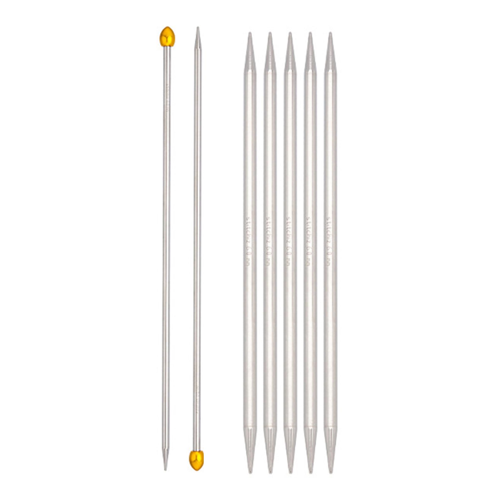 Tsophreniq 5Pcs Stainless Steel Double Pointed Knitting Needle with 2 Straight Single Pointed Knitting Needle for Beginner Crafting Weaving