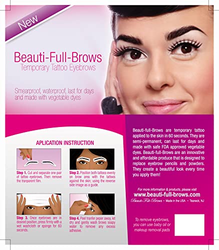 Beauti-Full Brows|Easy Application|Waterproof|10 Pairs|Temporary Tattoo Eyebrows: Athena (Dark Brown)