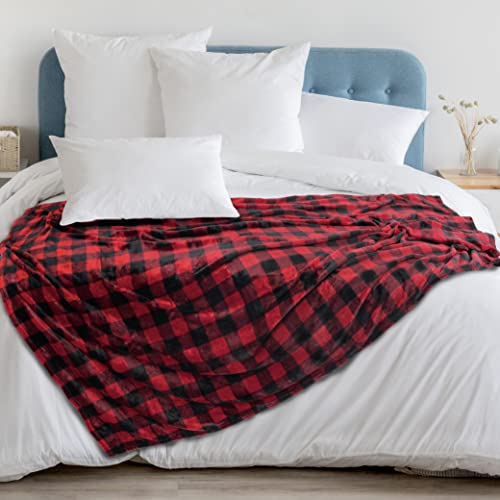 Pavilia Buffalo Plaid Throw Blanket For Sofa Couch | Soft Flannel Fleece Red Black Checker Plaid Pattern Decorative Throw | Warm Cozy Lightweight Microfiber | 50 X 60 Inches #TOP5