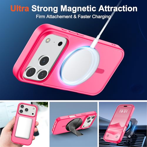 Image of SUPFINE Magnetic for iPhone 17 Pro Max Case (Compatible with MagSafe)(Military Grade Drop Protection) Translucent Matte Shockproof with Anti-Fingerprint Phone Cover 2025,Hot Pink
