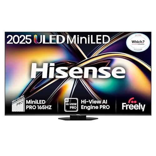 Hisense 85" 85U8QTUK MiniLED QLED 165Hz Smart AI TV - Hi-View AI Engine PRO, 165Hz Game Mode Ultra, 4.1.2 Channel, Dolby Atmos, Quantum Dot Colour, Anti-Reflection PRO with Freely, YouTube, Netflix