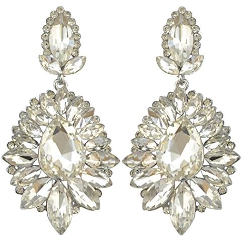 idealway 5 Colors Luxury Drop Earring Inlay Crystal Rhinestone Dangle Long Earrings For Women Jewelry (White) Cover