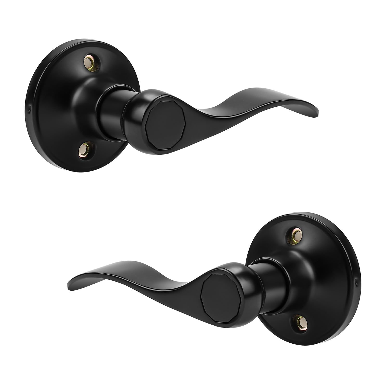 Probrico 1 Pair Black Wave Style Dummy Door Lever for Interior Door,Left Hand and Right Handed, Non-Functioning
