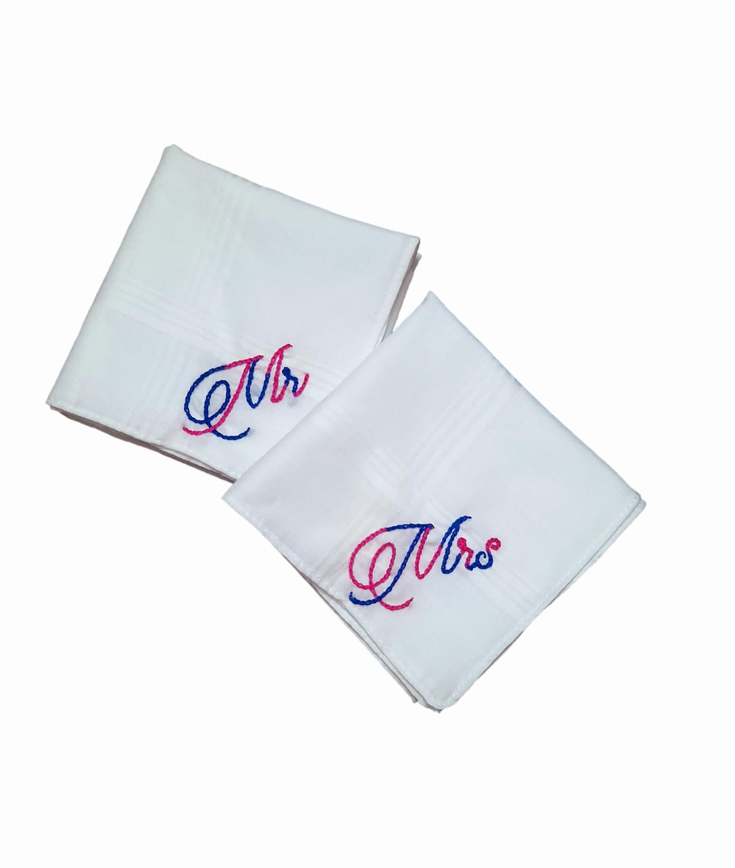 Mr & Mrs Personalized Hand Embroidery Hand Kerchief Set, Size 50 CM, 100% Cotton Wedding Gift Pure white-image-39