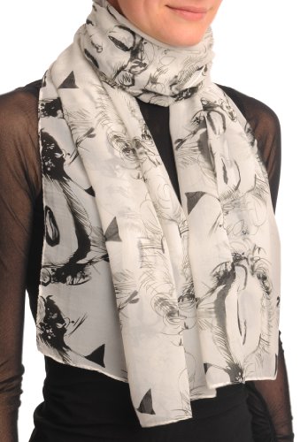 LissKiss Marilyn Monroe On White - White Designer Scarf3