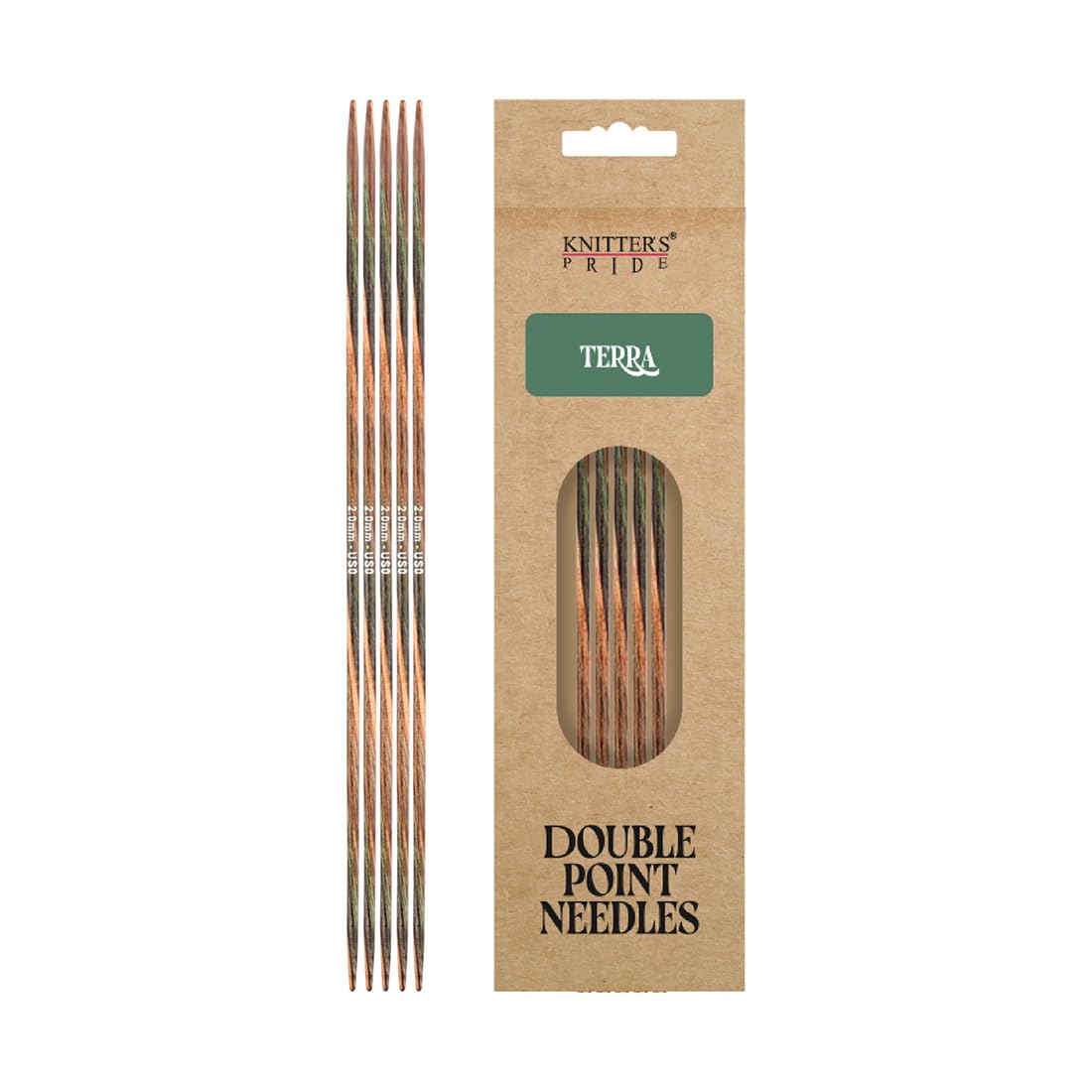 Knitter's Pride Terra Double-Pointed Needle 15 cm 2.00 mm - 1 piece, Green/Brown, 2.00mm