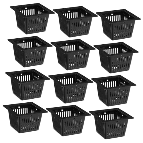 YARNOW 12pcs Black Nursery Hydroponic Pots Mesh Net Plant Basket for Garden and Balcony Water Culture Pe Plastic Slotted Planters for Seedling Aquaponics and Vegetable Growing