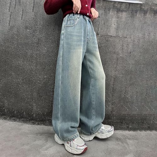 Moonker Baggy Straight Jeans for Girls Retro Wide Leg Elastic High Waist Slim Denim Pants Stretchy Girls Pajamas2