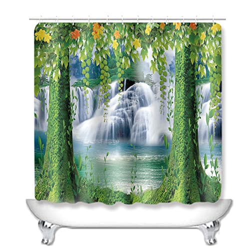 Badezimmerteppich Weißer Wasserfallbaum Badematte Set 3 Teilig,Teppich Badvorleger rutschfeste (50x80)+U-Typ… – Bild 3