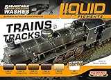 Das Set für Eisenbahnmodellager enthält fünf passende Farben, um schmutzige Lokomotiven, Güter- und Personenwagen zu betonen und herzustellen. Diese Töne sind speziell dafür ausgelegt, den Wagenkörper und die Waggons hervorzuheben. Der Rauchton ist hauptsächlich für Dampfzüge gewidmet, kann aber auch verwendet werden, um die kleinen Details in Zügen jeder Epoche hervorzuheben oder zu witterungsbedingen.
