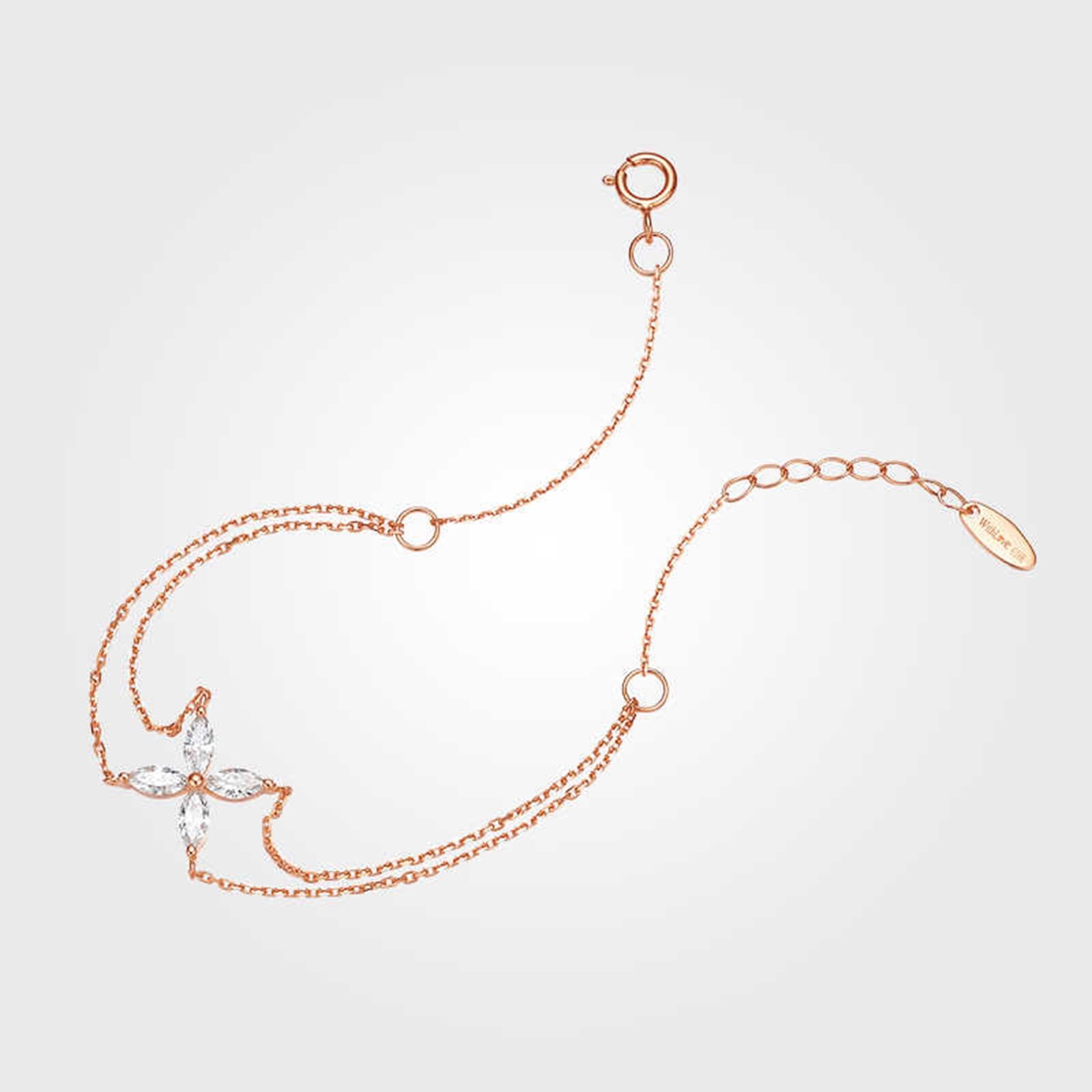 Pulseras de la amistad para adultos, trébol de oro rosa, diamantes de 0,38 quilates, pulseras de oro rosa de 14 quilates para mujer
