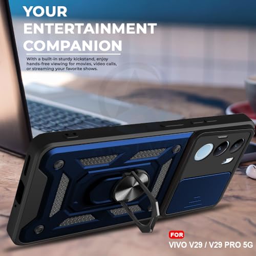 Image of AESTMO Polycarbonate Tough Armor Vivo V29 / V29 Pro 5G Bumper Back Case Cover|Ring Holder & Sliding Camera Shield Cover|360 Degree Protection Back Case Cover for Vivo V29 / V29 Pro (Blue)