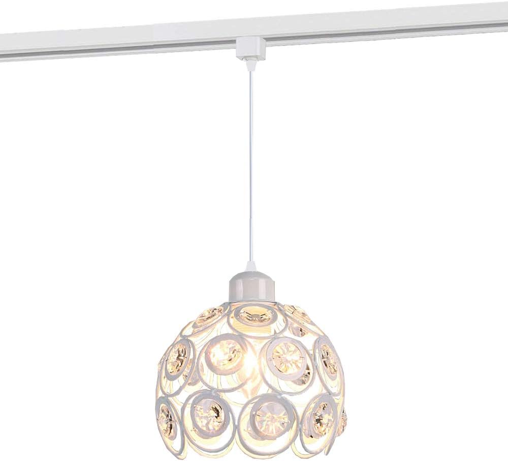 1-Light H-Type Track Light Pendants Crystal Lampshade White Iron Cage 4.1ft Wire Restaurant Chandelier Pendant Light Bulb Not Included