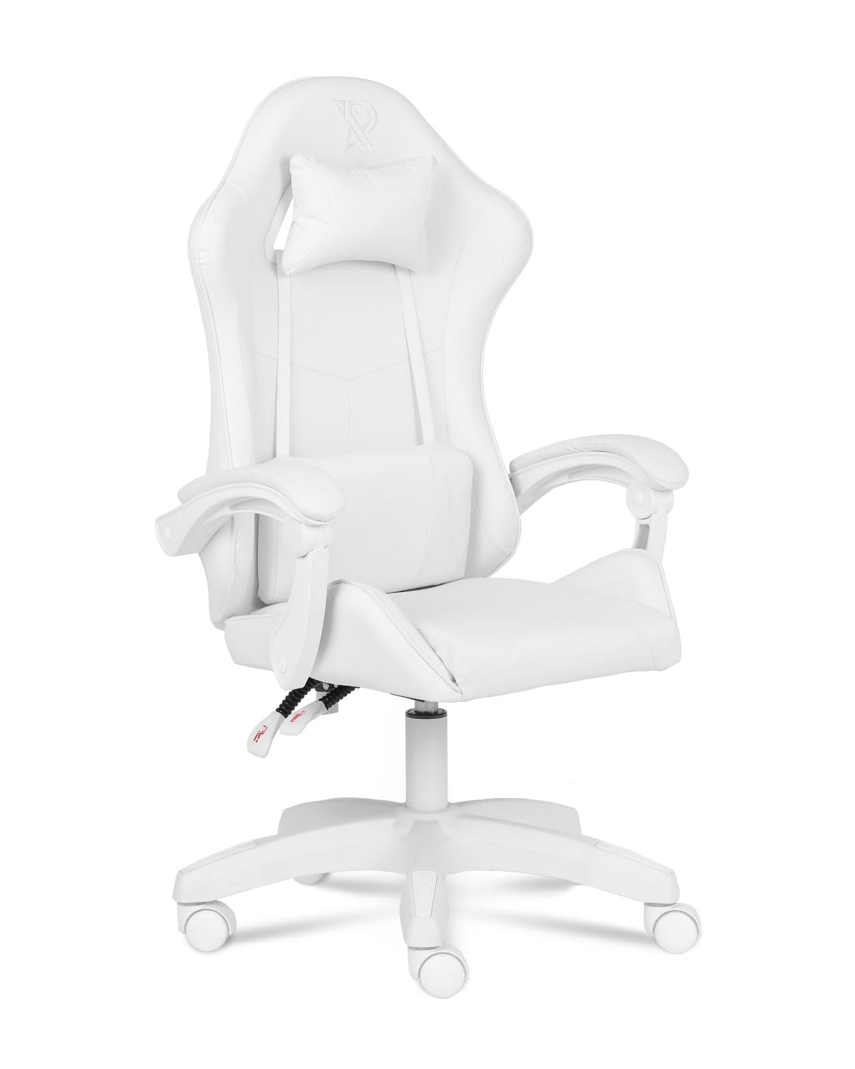 Apollo Ergonomic Gaming Chair with Adjustable Backrest, Armrests, Lumbar and Cervical Cushions, Black Synthetic Leather, 360° Swivel, Modern and Comfortable Design for Gamers, White