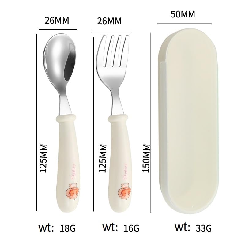Image of 2-Piece Portable Cutlery Set for Lunch Box - Metal Spoon & Fork with Plastic Handle and Travel Storage Box | Reusable Tableware for Office, School, Home & Kids (White)