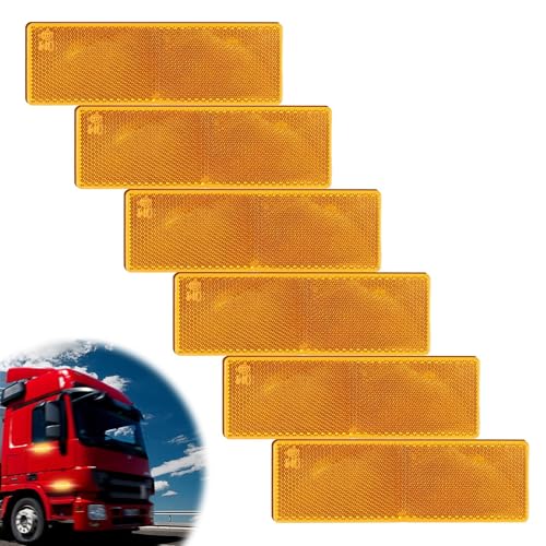 Teuena 6 Piezas Catadioptrico Adhesivos 14,8 * 4,8cm, Reflector de Remolque para Camiones, Reflectores de Ojo de Gato Rectangular para Postes de Puertas, Vallas, Camiones, RV, Caravanas (Naranja)