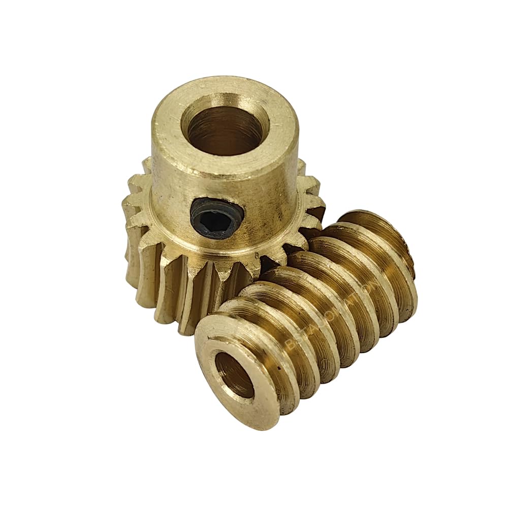 Brass Worm Gear Set - 0.5 Modulus 20T 20:1 Reduction Rate 3mm 4mm Hole Diameter Right Rotation Drive Gear Box Wheel Shaft Kit (Rod-3mm bore, Gear-5mm