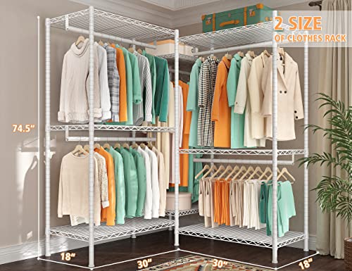 Image of Raybee Clothes Rack, Clothing Racks for Hanging Clothes, L Shaped Clothing Rack for Corner 900LBS Heavy Duty Clothes Rack Garment Rack 74.5 inch W X 18 inch D X 77 inch H, White