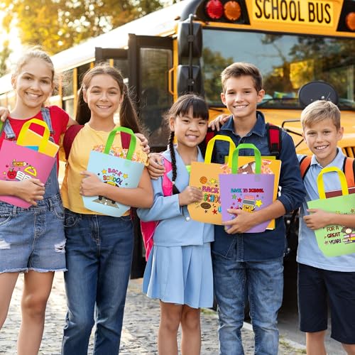 Image of FMuimshouwo Back to School Coloring Goodie Bags for Kids - 24Pcs First Day of School Bulk Color Your Own Gift Bags with Handle Reusable Coloring Bag Non Woven Tote Bag for Classroom Party DIY Crafts