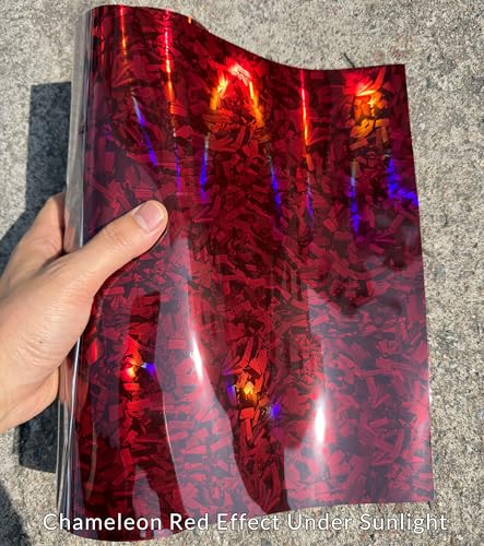Image of LZLRUN Gloss Forged Carbon Fiber Self Adhesive Vinyl Wrap Film for Car Moto (Chameleon Red, 1.65ft x 3.5ft) | Gloss Chameleon forged carbon texture, With install tools, Air release, Self-adhesive, For car moto furniture laptop