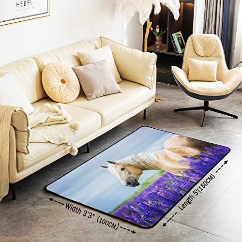 Homemissing Horse Area Rug 100x150cm Galloping Horse Botanical Theme Living Room Rugs For Bedroom Home Decor Wildlife Carpet Ultra Soft Non-Slip Indoor Floor Mat - Image 3