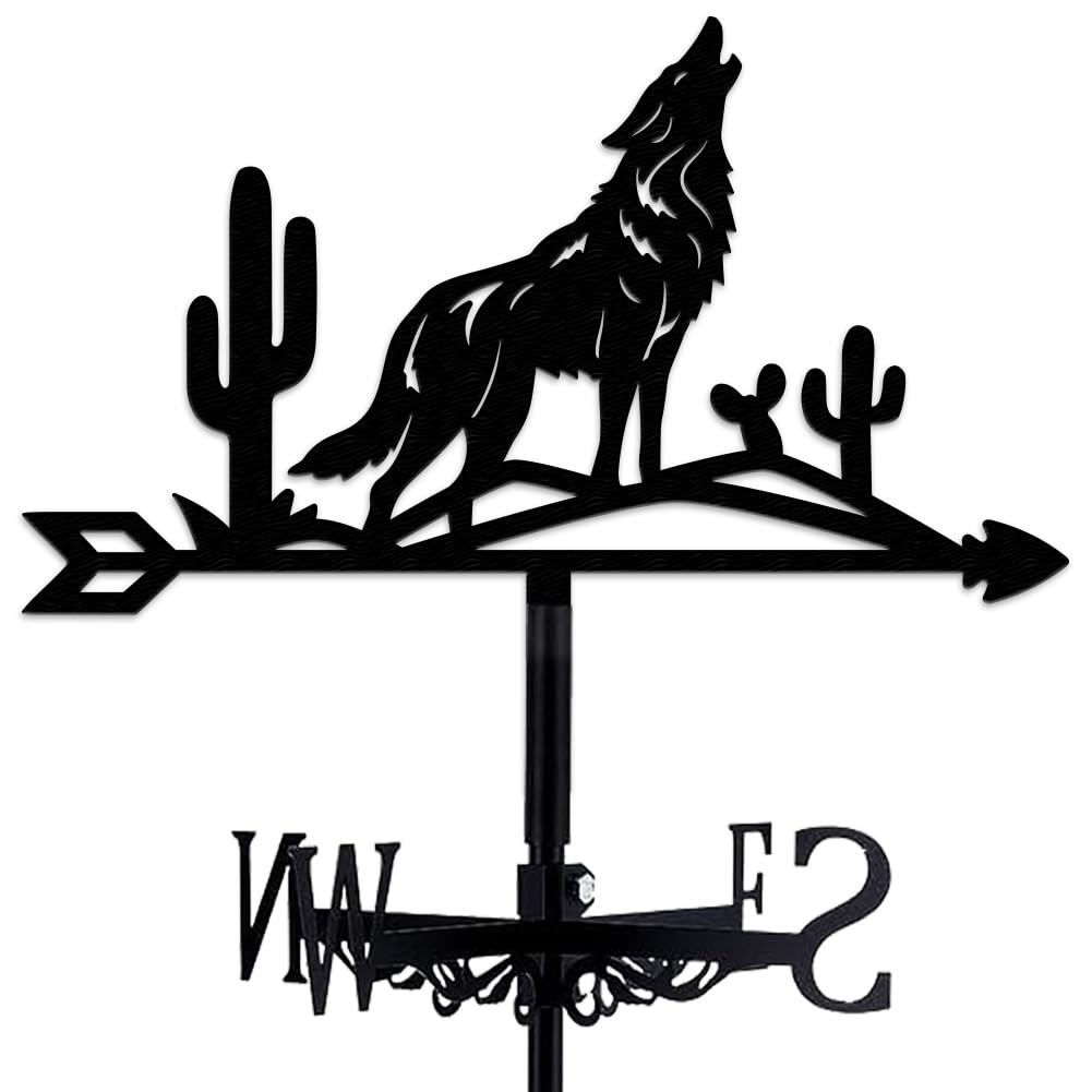 BEUNITONE Metal Weather Vane for Outside Decorations, Howling Wolf Wind Direction Indicator, Outdoor Western Theme Decor for Garden and Ranch
