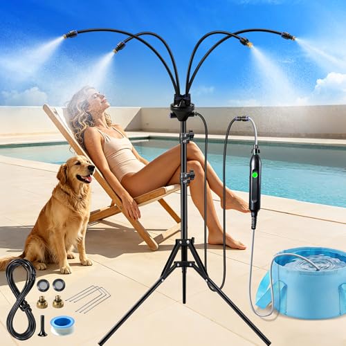 LanSuper Standing Misters for Outside Patio Misting System for Cooling with Water Pump 15L Bucket 5.3 FT Adjustable Height Outdoor Misters for Patio Cooling Outdoor Tanning Mister