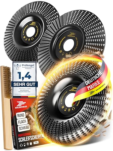Adlerfokus Holz Schleifscheibe 125mm Set Winkelschleifer [EXTRA SCHARF] Flexscheibe für Holz - Wurzelfräse - Lackfräse - Baumstumpffräse - Raspelscheibe - Schleifen mit einer Flex Schleifscheibe