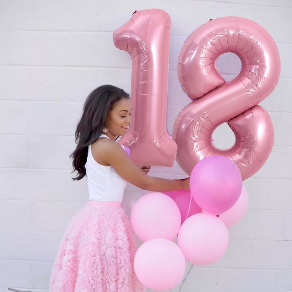 Pink Crown Number 18 Balloons - Giant 40 Inch 18th Birthday Decorations With Helium Foil For Parties & Celebrations