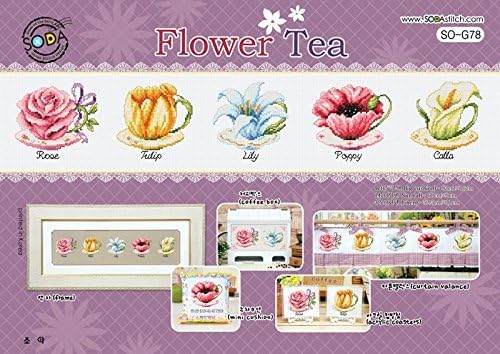 SO-G78 Flower Tea, SODA Cross Stitch Pattern leaflet, authentic Korean cross stitch design chart color printed on coated paper