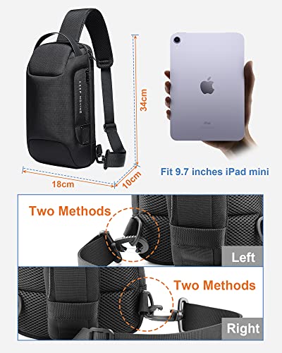 Lily Parker Sling Bag Backpack Mens Cross Body Waterproof Anti-Theft Shoulder Daypack with USB Charging Port Fit 7.9" iPad, Black, Small3