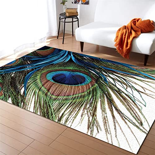 Peacock Area Rug,Modern Abstract Art Peacock Pattern Carpet,3D Printed Large Area Peacock Print Carpet for Living Room Bedroom Girls Dormitory Non-Slip Easy to Clean