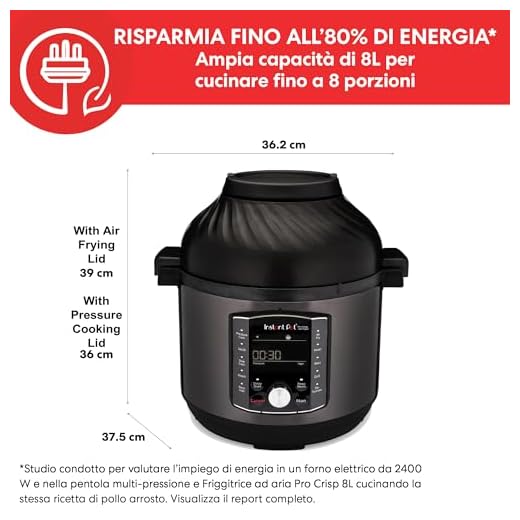 Instant Pot Pro Crisp 11-in-1 Friggitrice ad Aria / Pentola a Pressione Multifunzione in Acciaio Inossidabile, Adatta a Cucinare Patatine Fritte, Verdura e molto altro, 1500 W, 7,6 L - Nero