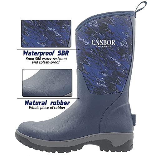 Cnsbor Rain Boots Men, Waterproof Insulated Rubber Boots, Garden Fishing Outdoor Work Boots, Mid Calf Boots, Blue Size 8 #TOP2