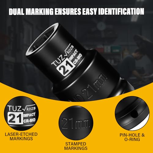 Image of 1 Inch Drive 21mm Deep Metric Impact Socket,CR-MO,6 Point Radius Corner Design,Square Chamfered Opening,Axle Nut Impact Grade Socket for Easy Removal