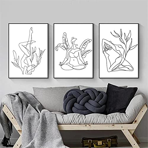 Affiche dessin au trait pour habiller un mur vide, triptyque abstrait femmes sans cadre