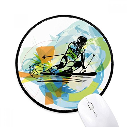 スポーツ選手のフリースタイルスキーの水彩画 ラウンド・ノンスリップ・マウスパッド・ブラックtitched端ゲームオフィス贈り物