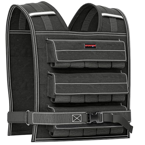 SPORTNOW Chaleco Lastrado 15kg Chaleco de Lastre Ajustable con 15 Paquetes de Peso Banda Reflectante Chaleco Peso para Entrenamiento Fuerza Jogging Negro