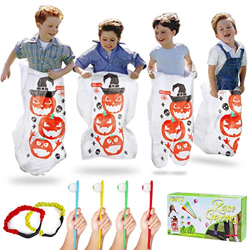 Twister.CK Halloween Party Games, Pumpkin Design Sack Race Bags, Egg and Spoon Race Games Outdoor Lawn Games Bags, Ideal para Suministros de Fiesta de Halloween, Juegos al Aire Libre y Party Favor