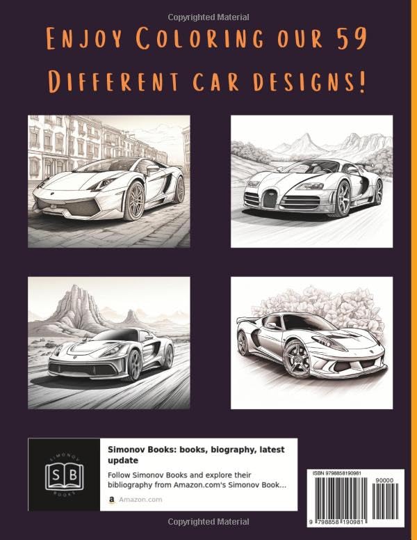 SuperCar and Sports Car Ultimate Coloring Book! ~ 59 Cool Original Designs. Sportcars, Super Cars, Exotic Cars, Fast Cars. For Adults and Kids. Great Gift for Boys, Men. image 3