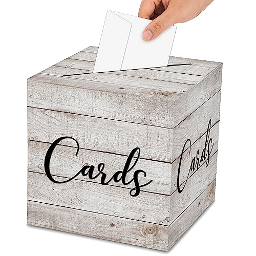 Image of AWSICE Wood Pattern Card Box for Party, Wedding Card Boxes for Reception | 1 Pack Rustic Card Box for Graduation Party Wedding Baby Shower Birthday, 8x8x8 Inches