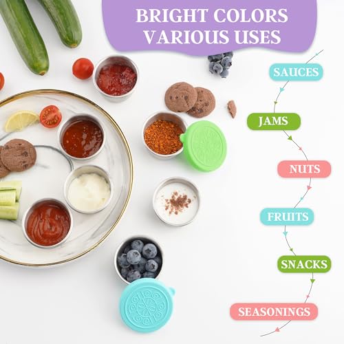 Image of 6x1.6 Oz Salad Dressing Containers With Lids, Small Leakproof Reusable Stainless Steel Salad Dressing Container To Go For Lunch Boxes,Sauce containers, Picnics,Travel Meal Prep And Kitchen Storage.
