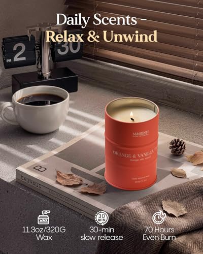 Image of M&SENSE Orange Vanilla Scented Candles,Fall Candles for Home Organic Soy Candle, Clean Non Toxic 11.3oz 70 Hours Long Lasting Burning, Highly Scented Citrus Smelling Candle Cozy Room Decor