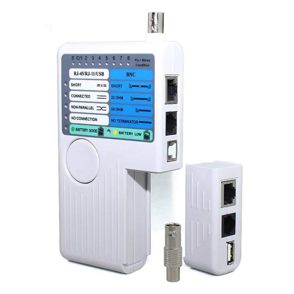 Tester per cavi di rete multifunzione professionale 4 in 1 RJ45/RJ11/USB/BNC LAN, Cat5 Cat6