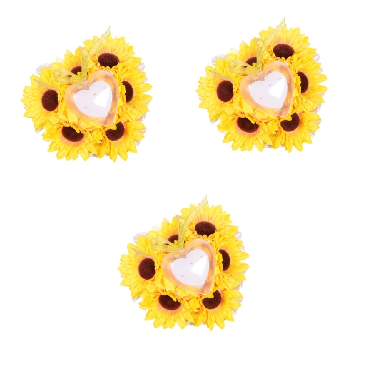 KOMBIUDA 3stücke Künstlicher Sonnenblumen Ringkissen Für Hochzeiten Elegante Dekoration Für Zeremonien Und Verlobungen Weiches Material Schützt Romantisches Design Ohne
