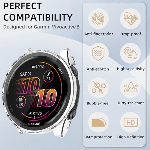 Image of Case Compatible with Garmin Forerunner 570 47 mm, Hard PC Case with Tempered Glass Screen Protector, Scratch-Resistant and Shock-Absorbing Protective Case for Garmin Forerunner 570 47 mm